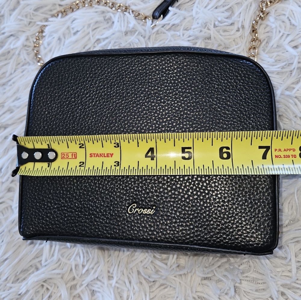 NWOT Crossi New York Boxy Bow Black Crossbody Bag Gold Chain Strap Faux Leather - Picture 11 of 13